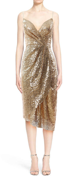 MACloth Women Midi Bridesmaid Dresses Sequin V Neck Wedding Party Formal Gown