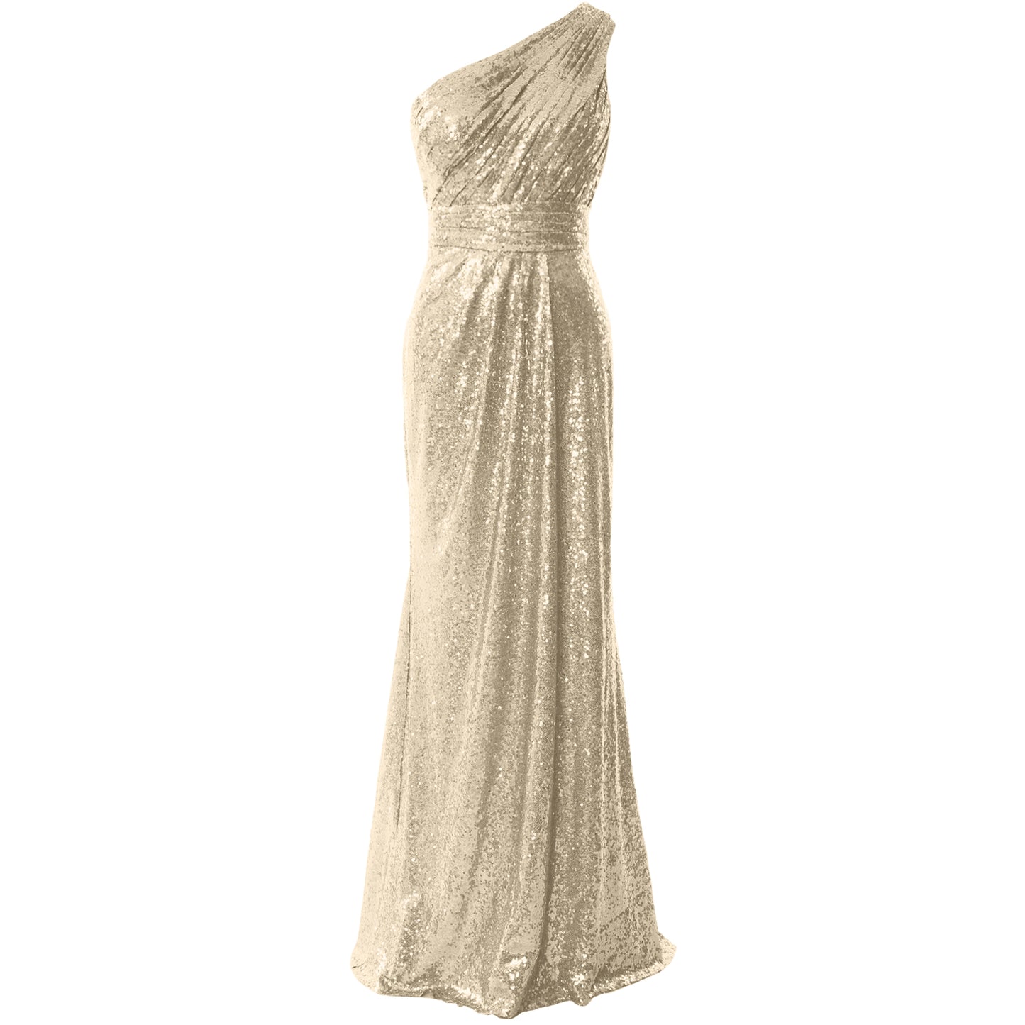 MACloth Damen Brautjungfernkleider One-Shoulder Pailletten Langes formelles Kleid Braut