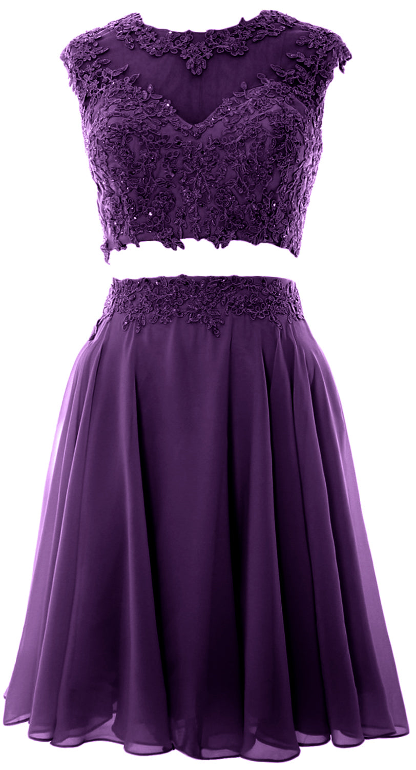 Vestido de fiesta de boda de encaje de 2 piezas estilo vintage para mujer de MACloth