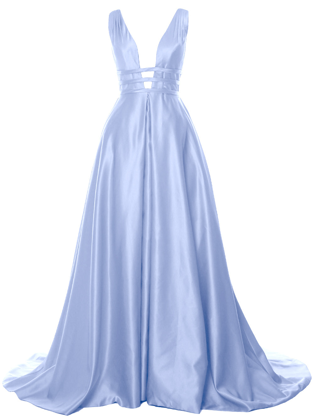 MACloth Damen Ballkleid mit tiefem V-Ausschnitt, Satin, ärmellos, formelle Abendkleider