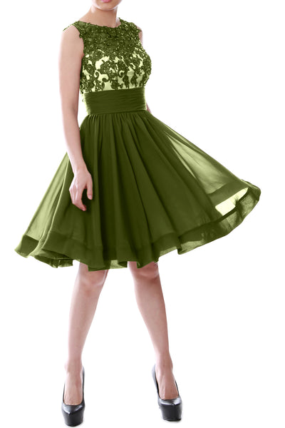 MACloth Women Beaded Lace Chiffon Short Prom Formal Dress Cocktail Party Gown