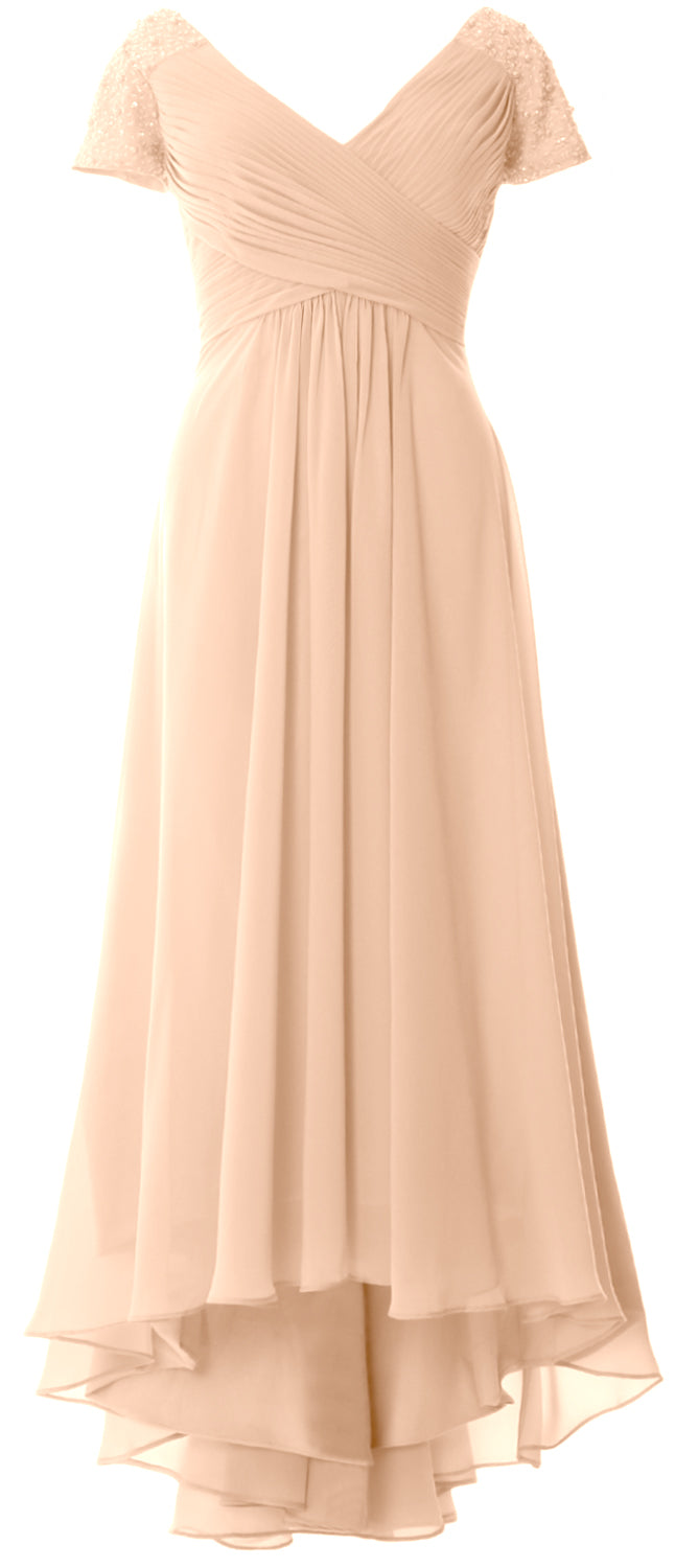 MACloth Mujeres Manga Corta Cuello En V Hi Lo Madre De La Novia Vestidos De Novio Vestido De Noche