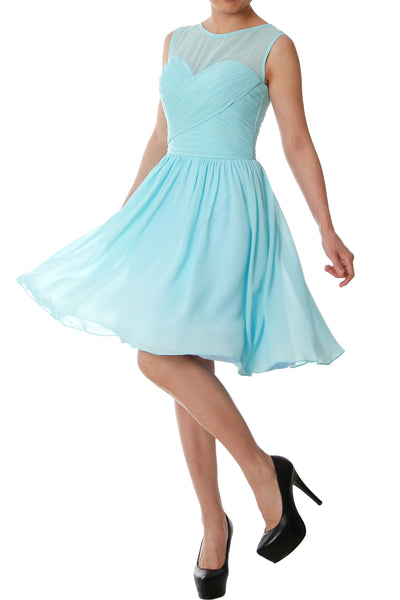 MACloth Elegant O Neck Short Bridesmaid Dress Chiffon Wedding Party Formal Gown