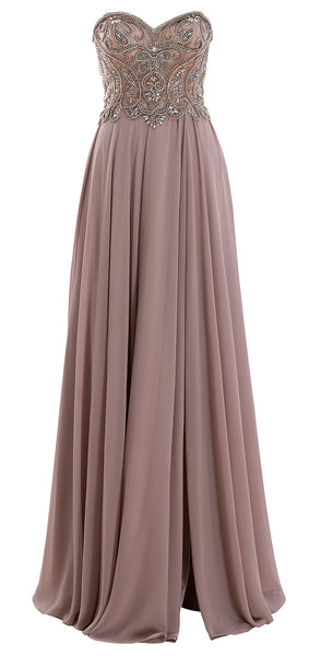 MACloth Women Strapless Beaded Chiffon Formal Evening Gown 2019 Long Prom Dress