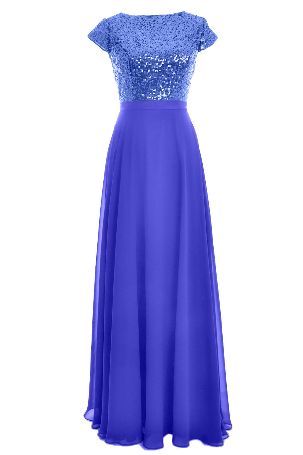 MACloth Vestido largo de dama de honor con lentejuelas y mangas cortas para mujer, vestido formal para fiesta de boda