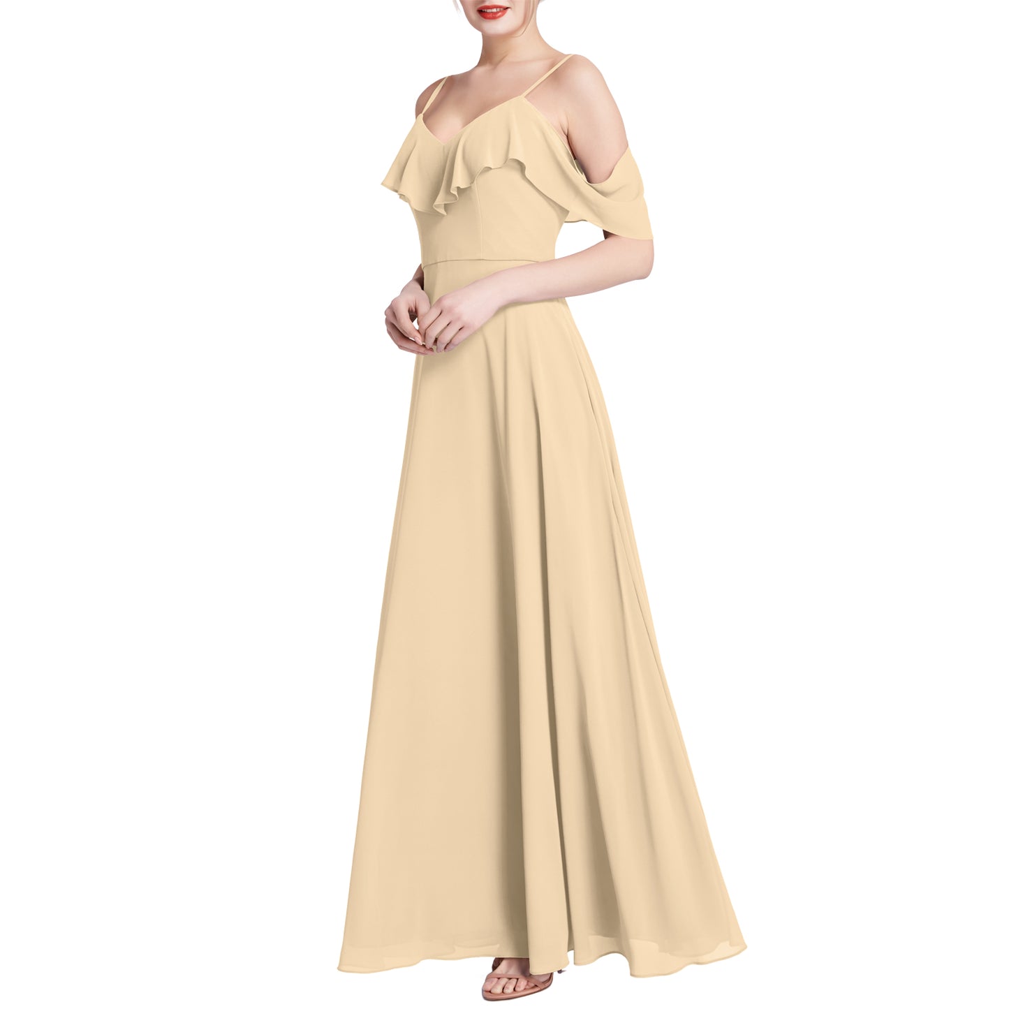 MACloth Women V Neck Cold Shoulder Long Maxi Wedding Party Bridesmaid Dresses