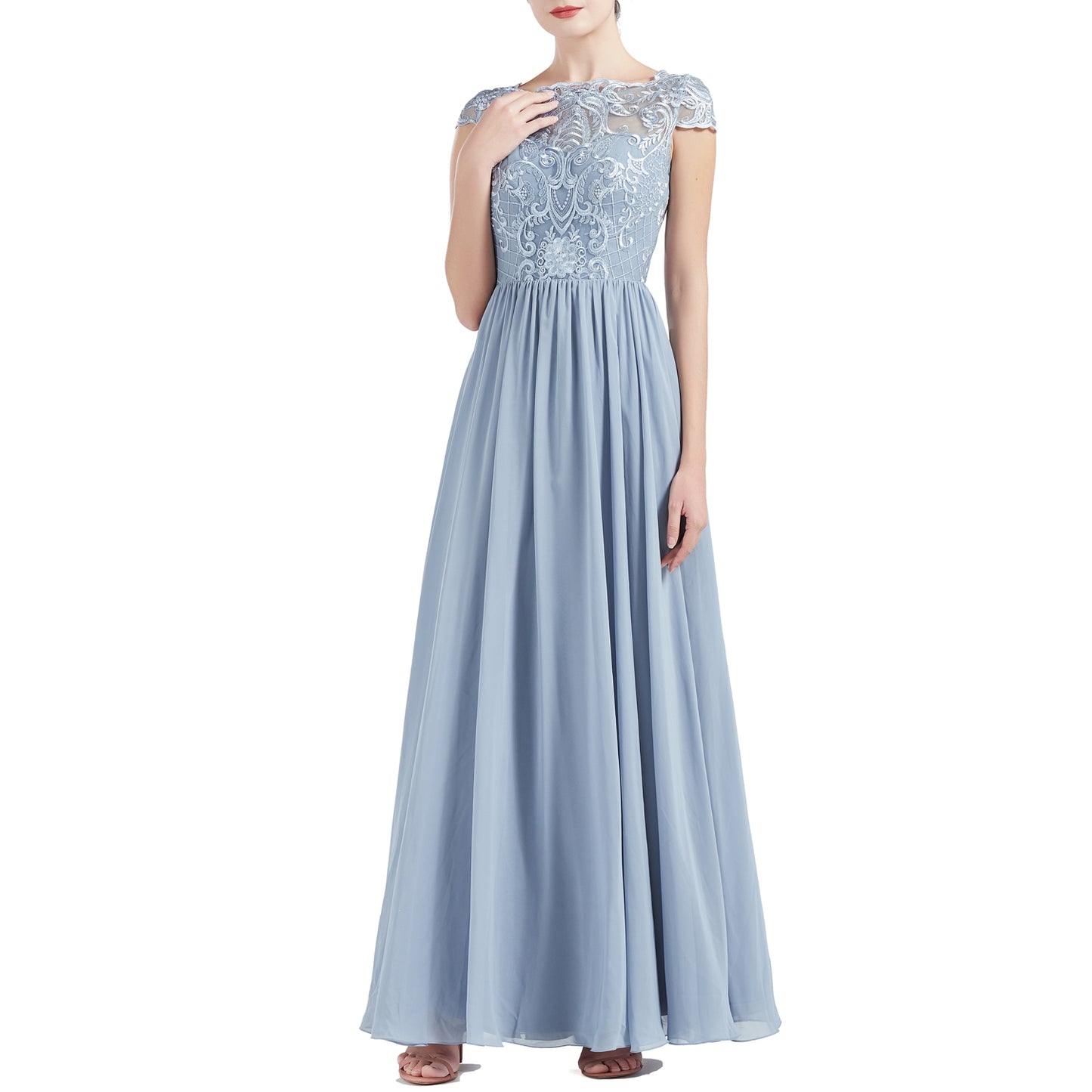 MACloth Women Cap Sleeve Scoop Lace Long Wedding Mother Bride Dresses Formal