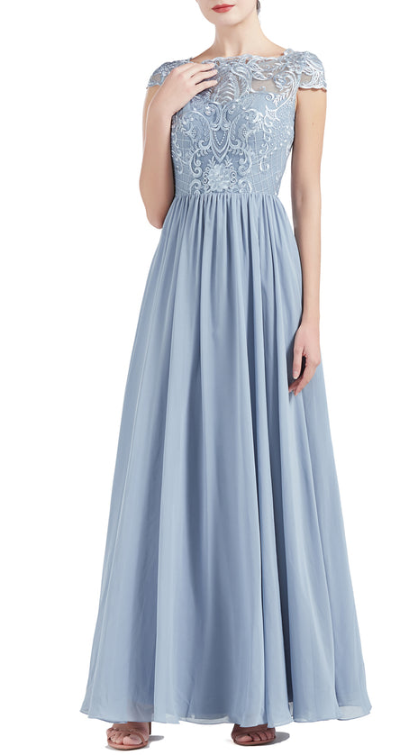 MACloth Women Cap Sleeve Scoop Lace Long Wedding Mother Bride Dresses Formal