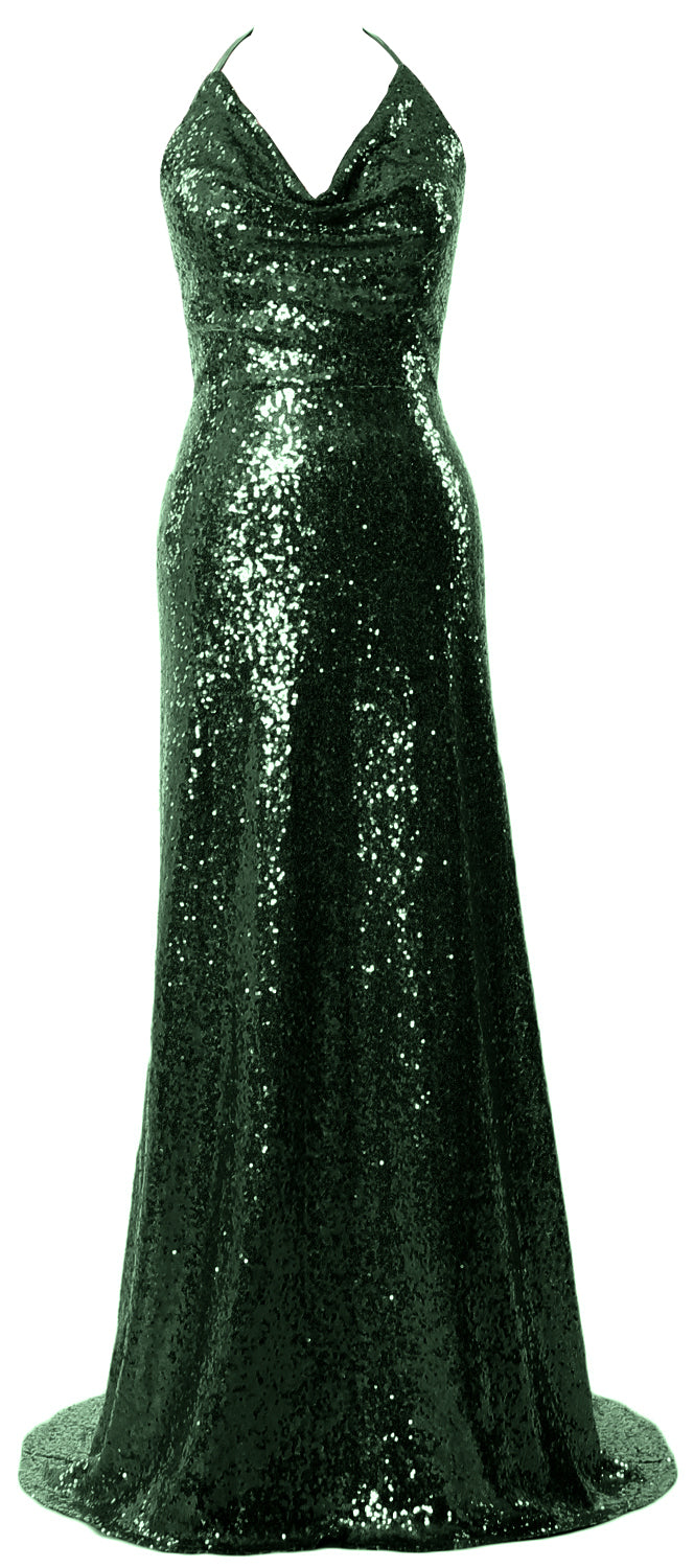 MACloth Damen Neckholder Lange Pailletten Brautjungfernkleider Party Abendkleid Maxi