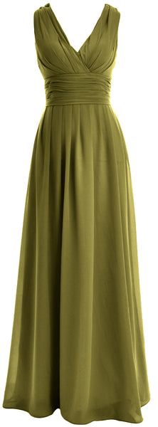 MACloth Long Romantic Wedding Party Bridesmaid Dresses V neck Sleeveless