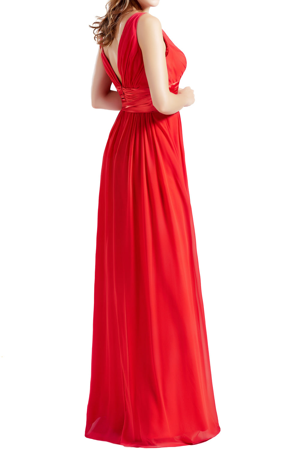 MACloth Women Sleeveless V Neck Long Bridesmaid Dress Chiffon Prom Evening Gown