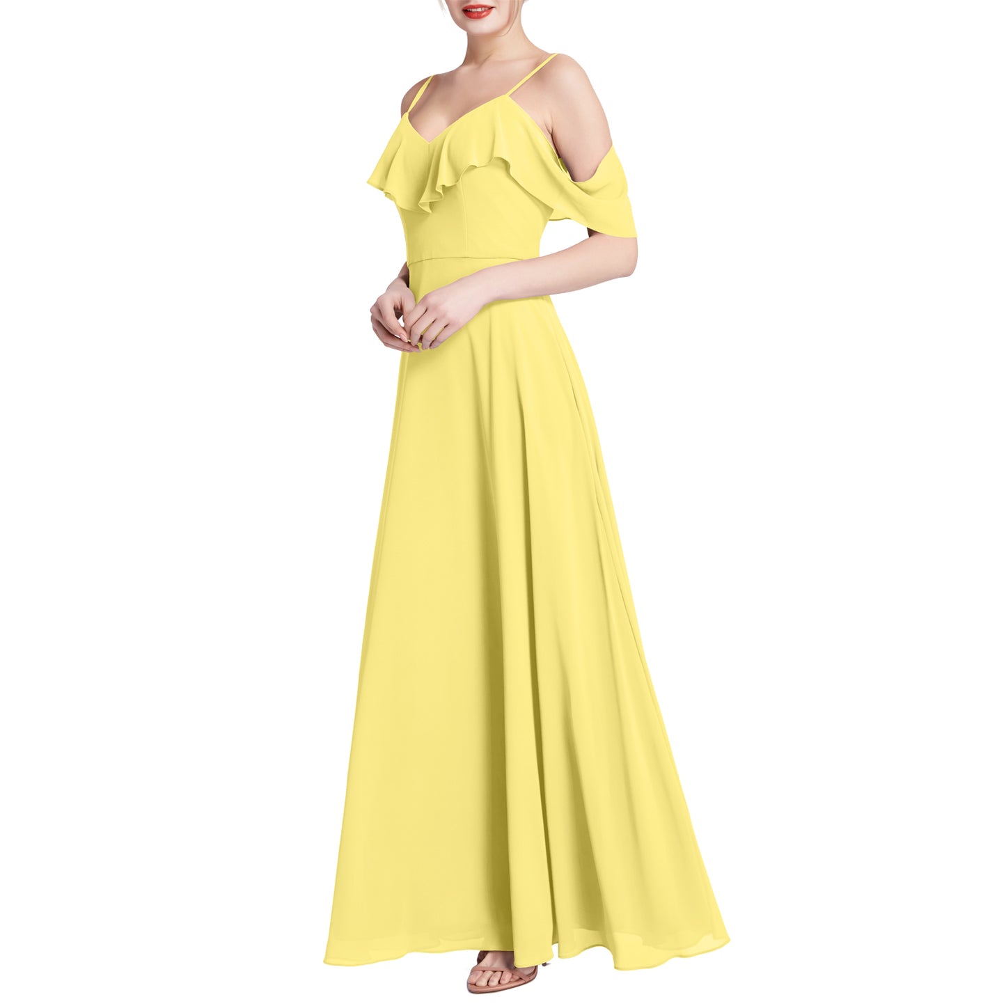 MACloth Women V Neck Cold Shoulder Long Maxi Wedding Party Bridesmaid Dresses