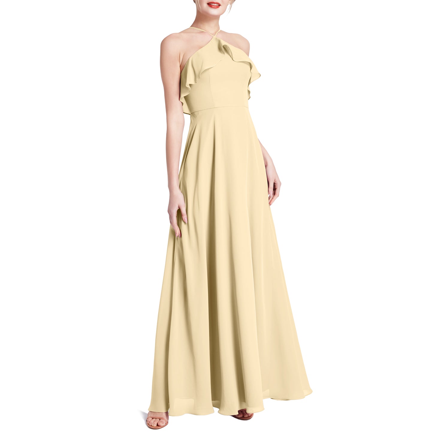 MACloth Women Ruffle Overlay Maxi Wedding Party Bridesmaid Dresses Evening Gown