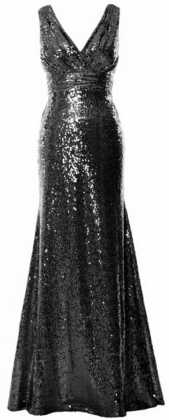 MACloth Women Mermaid V Neck Maxi Sequin Wedding Party Dresses Bridesmaid Prom
