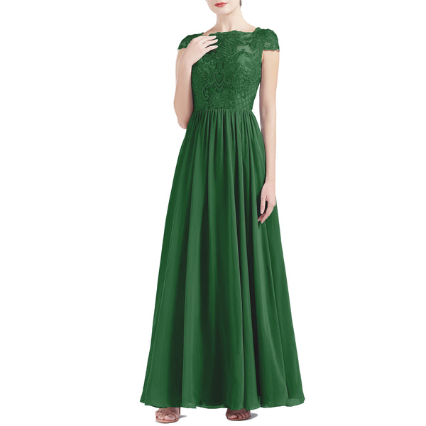 MACloth Women Cap Sleeve Scoop Lace Long Wedding Mother Bride Dresses Formal