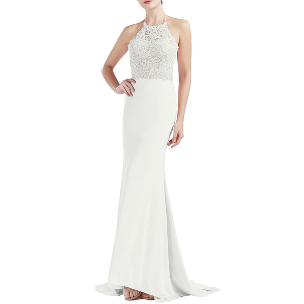 MACloth Women Sleeveless Halter Jersey Mermaid Long Prom Party Dresses Evening