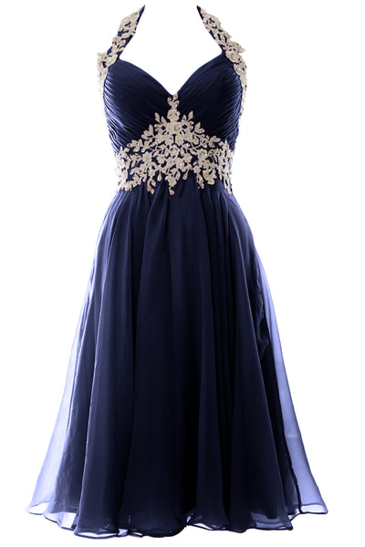 MACloth Women Halter Short Lace Beading Wedding Guest Dresses Homecoming