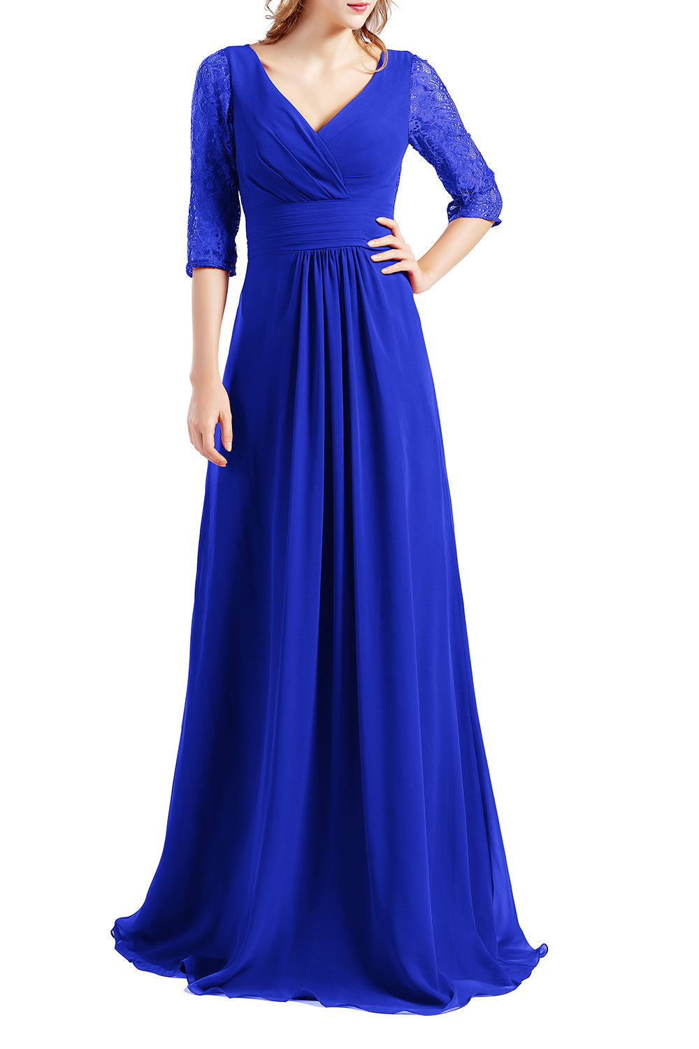 MACloth Damen-Kleid, Halbarm, V-Ausschnitt, Spitze, lang, für Hochzeit, Party, Brautjungfer, Mutter