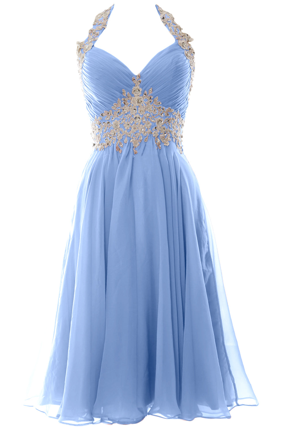 MACloth Damen Neckholder Kurz Spitze Perlenbesetztes Kleid für Hochzeitsgäste Homecoming