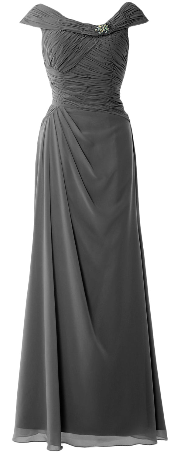 MACloth Women Cap Sleeves Boat Neck Formal Gown Long Mother of the Bride Dress