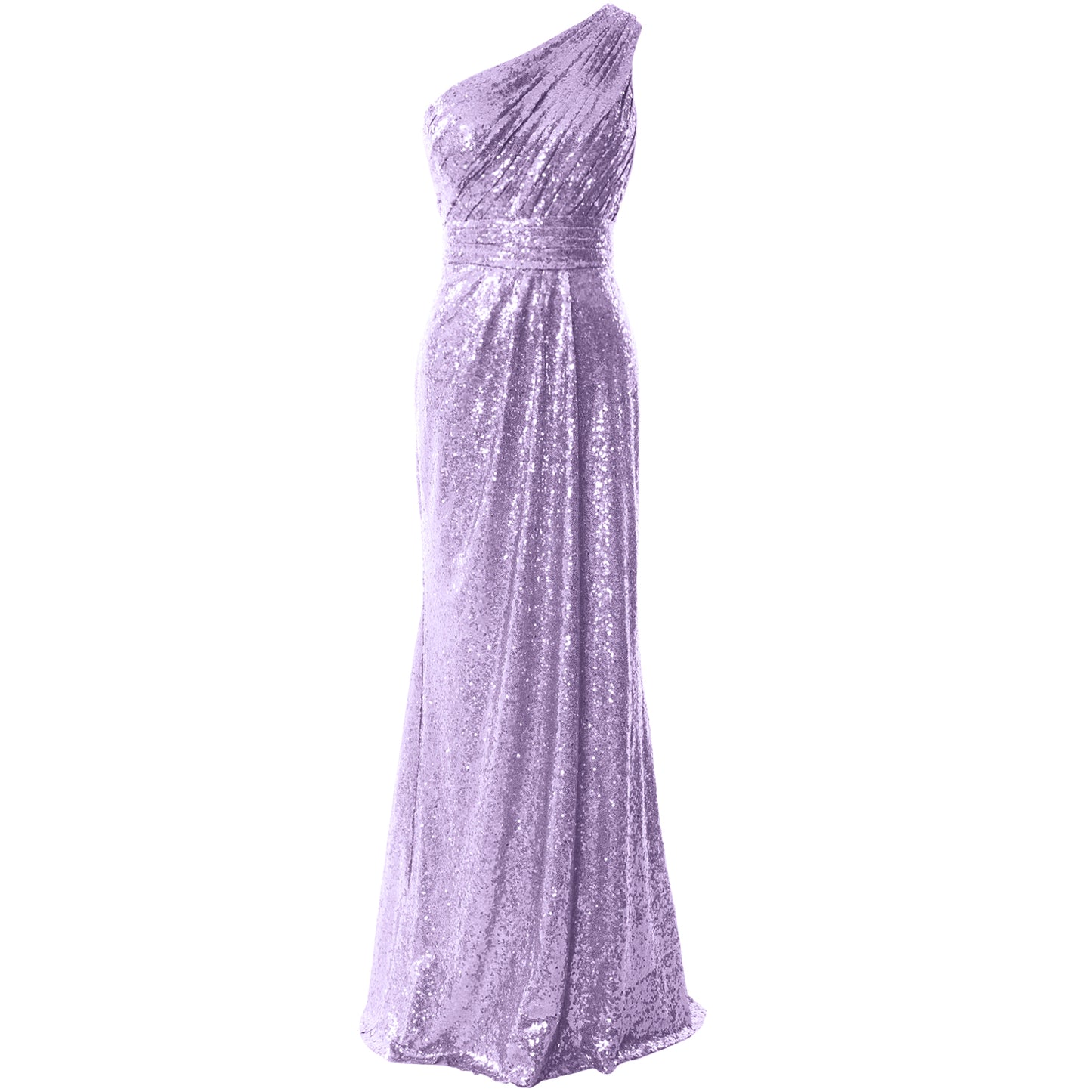 MACloth Women Bridesmaid Dresses One Shoulder Sequin Long Formal Gown Bridal Lavender / Tea Length / Custom Size