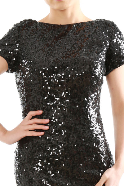 MACloth Mermaid Cap Sleeves Sequin Long Bridesmaid Formal Dress Evening Gown