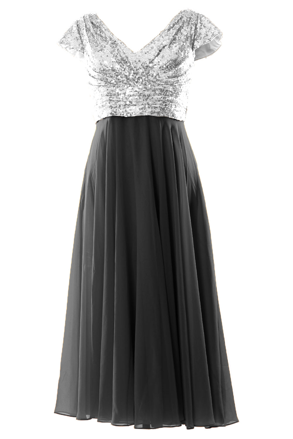 MACloth Damen Kleider für die Brautmutter, wadenlang, Pailletten, Flügelärmel, Brautjungfer