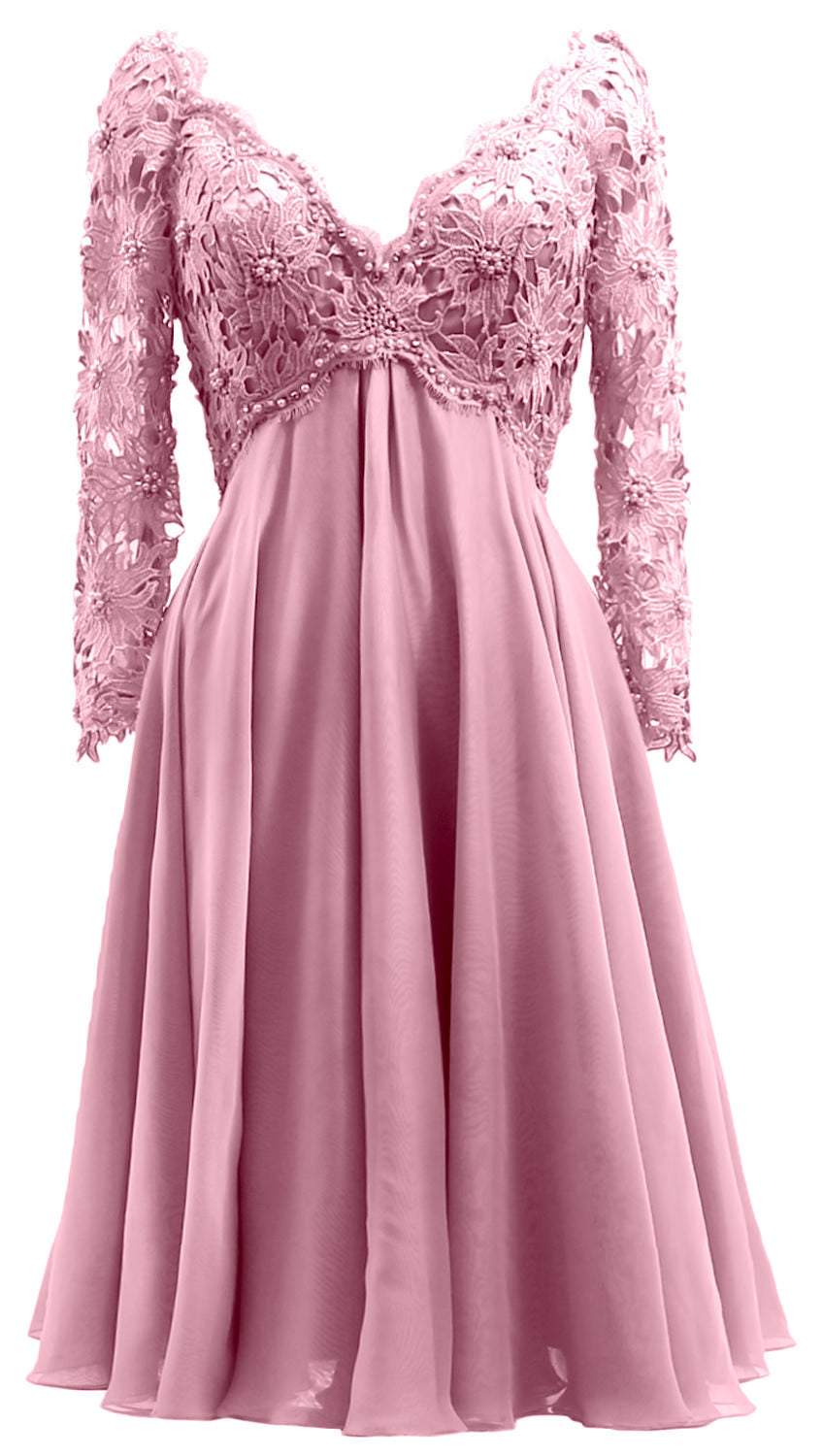 MACloth Damen Lange Ärmel Kurze Mutter Braut Kleider V Ausschnitt Cocktail Party