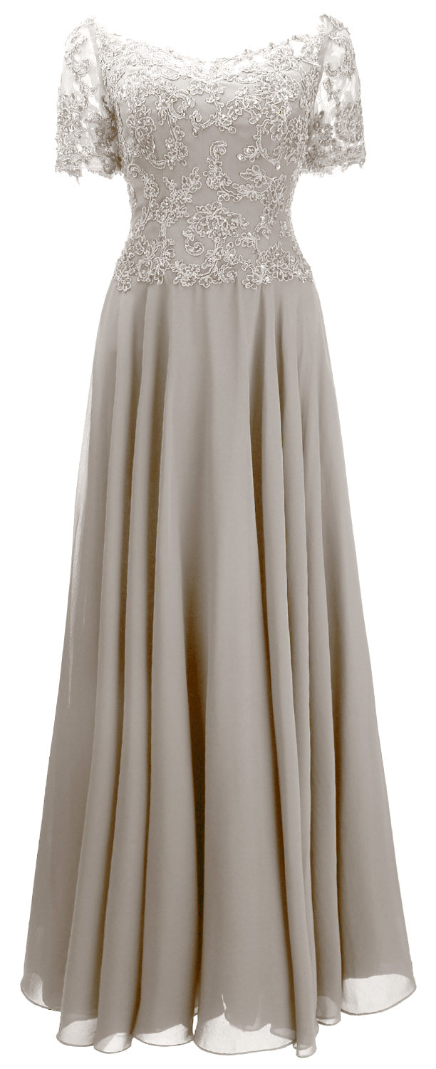 MACloth Damen Mutter Braut Kleider Kurze Ärmel Spitze Abendkleid Schulterfrei