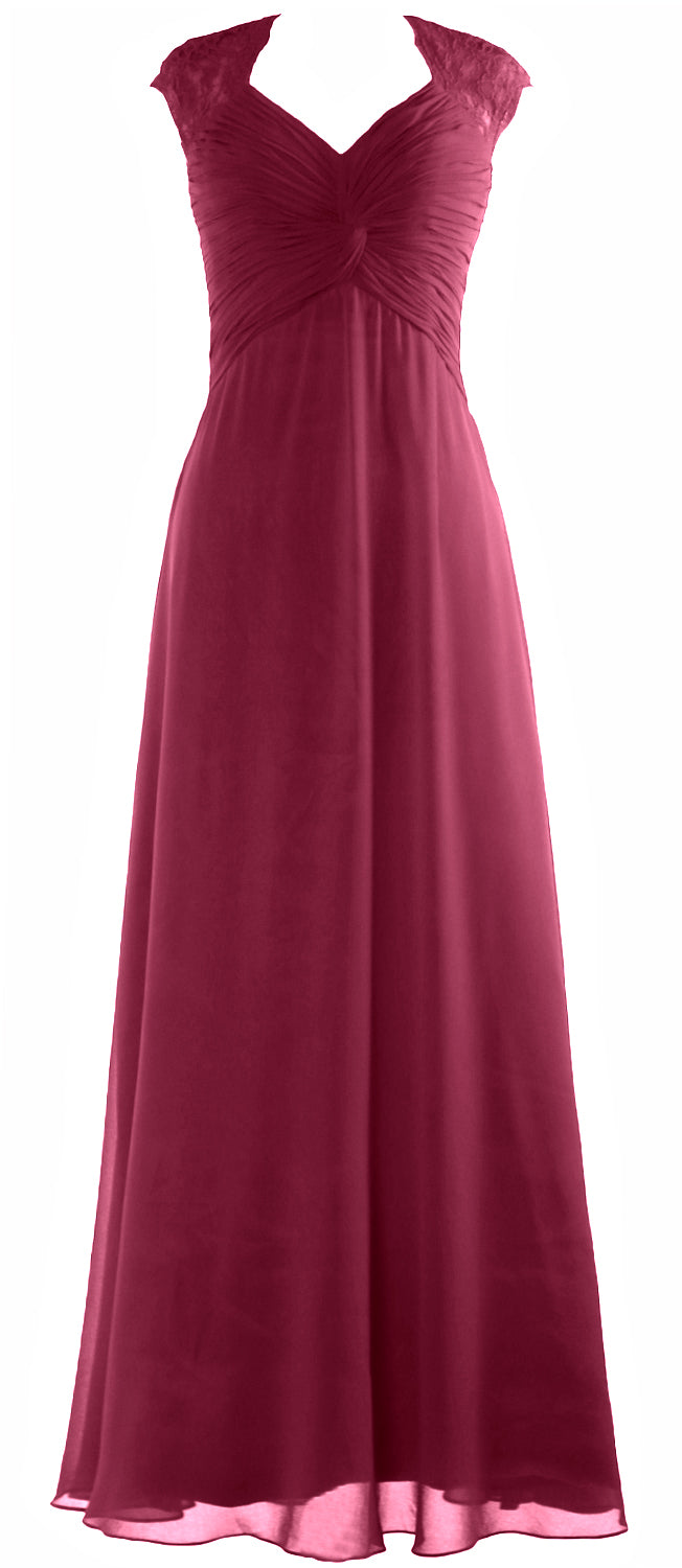 MACloth Women Cap Sleeve Lace Long Prom Dress Chiffon Wedding Party Formal Gown