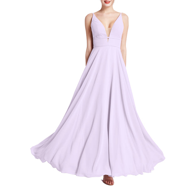 MACloth Women Plunge V Neck Long Elegant Wedding Party Bridesmaid Dresses
