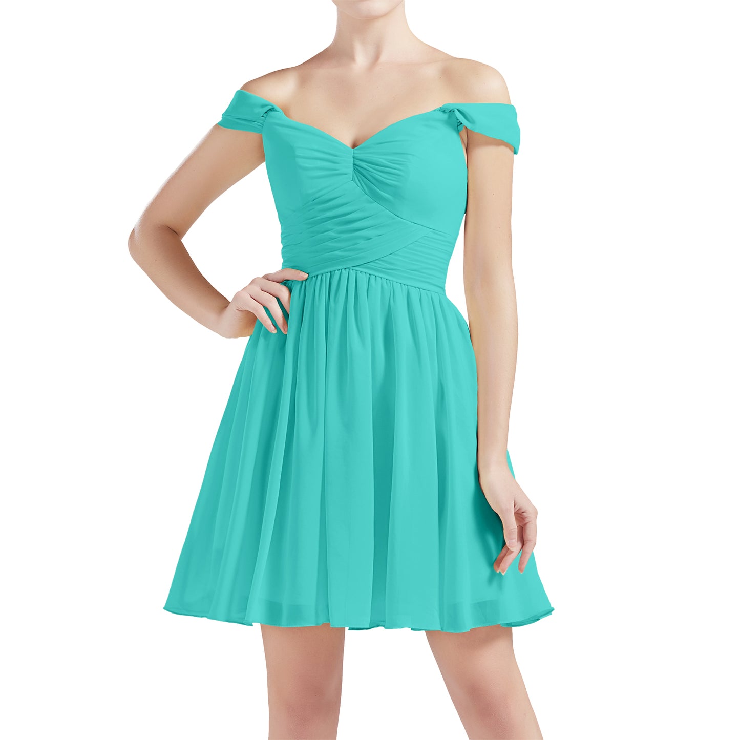 MACloth Damen Schulterfrei Kurze Chiffon Brautjungfernkleider Hochzeit Party BD MoH