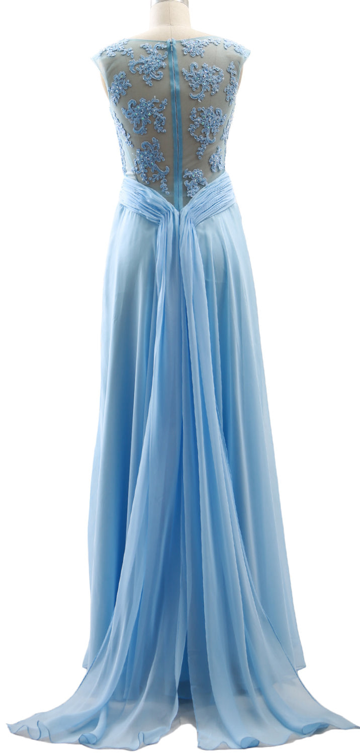 Vestido de fiesta largo con mangas cortas y encaje de gasa de MACloth