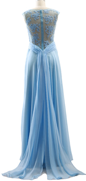 MACloth Elegant Cap Sleeves Long Prom Dress Lace Chiffon Formal Evening Gown