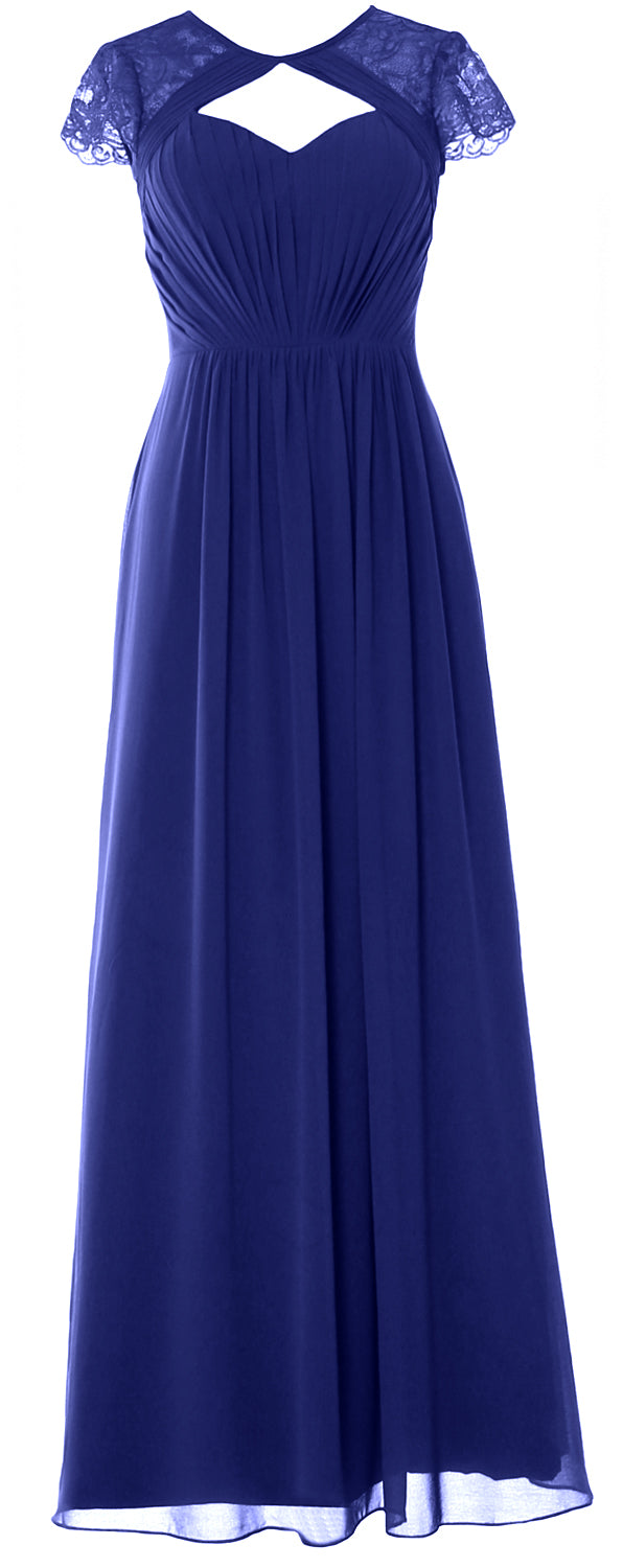 Vestido de dama de honor largo con mangas cortas elegante MACloth 2018 Vestido formal de noche