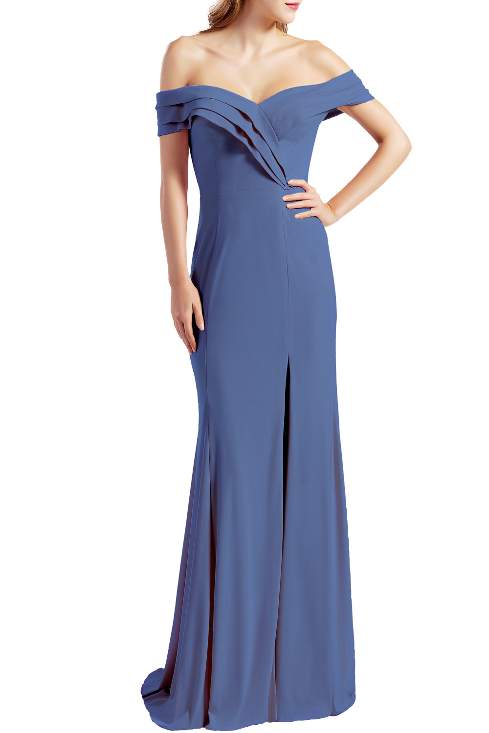 MACloth Women Prom Dresses with Side Split Off the Shoulder Formal Evening Gown