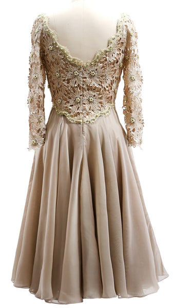 MACloth Women Long Sleeves Short Mother  Bride Dresses V Neck Cocktail Party