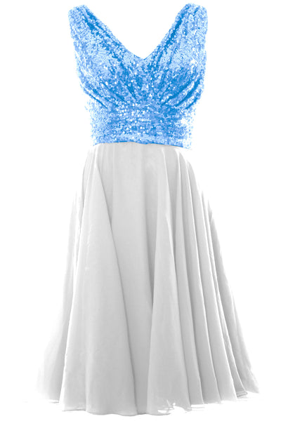 MACloth Women V Neck Sequin Short Wedding Bridesmaid Dresses Mother of Bride