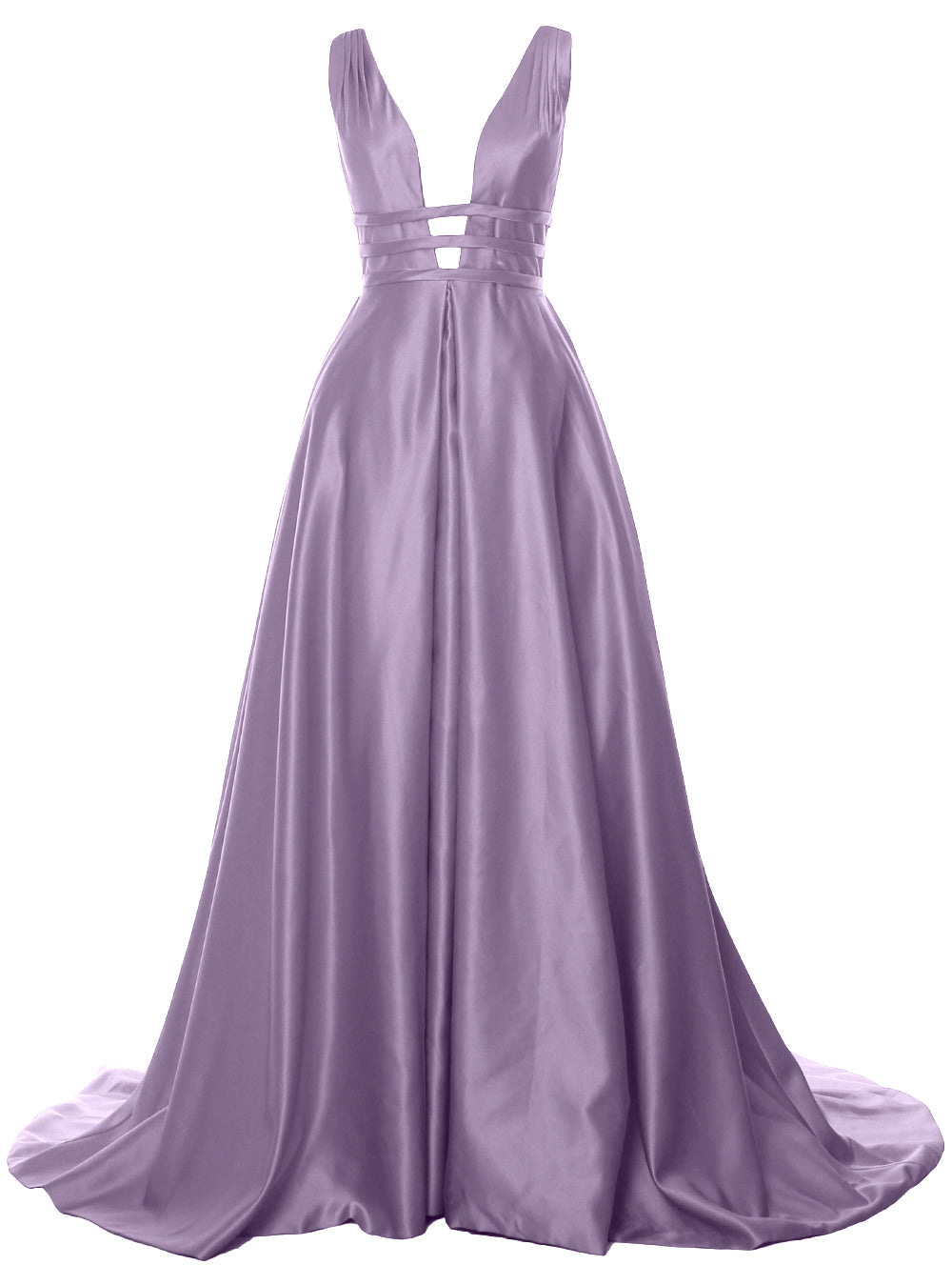 MACloth Damen Ballkleid mit tiefem V-Ausschnitt, Satin, ärmellos, formelle Abendkleider