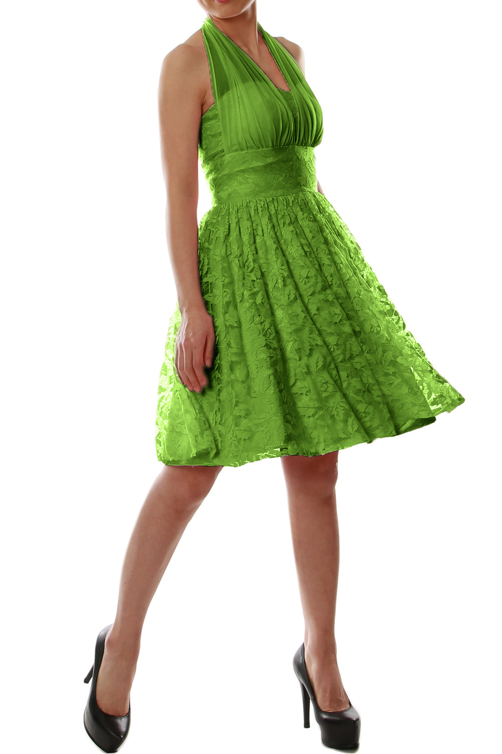 MACloth Damen Neckholder-Kleid, kurz, Spitze, kleines schwarzes Kleid, für Hochzeit, Party, Brautjungfer