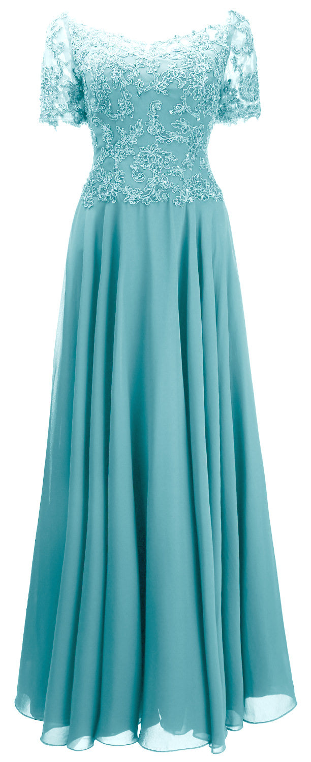 MACloth Damen Mutter Braut Kleider Kurze Ärmel Spitze Abendkleid Schulterfrei