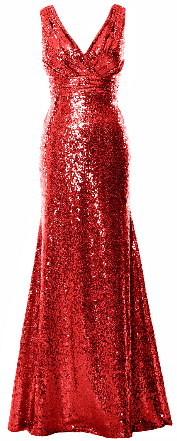 MACloth Women Mermaid V Neck Maxi Sequin Wedding Party Dresses Bridesmaid Prom