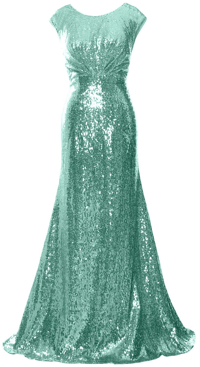 MACloth Damen Kleider für die Brautmutter mit Flügelärmeln und Pailletten, formelles Brautjungfernkleid