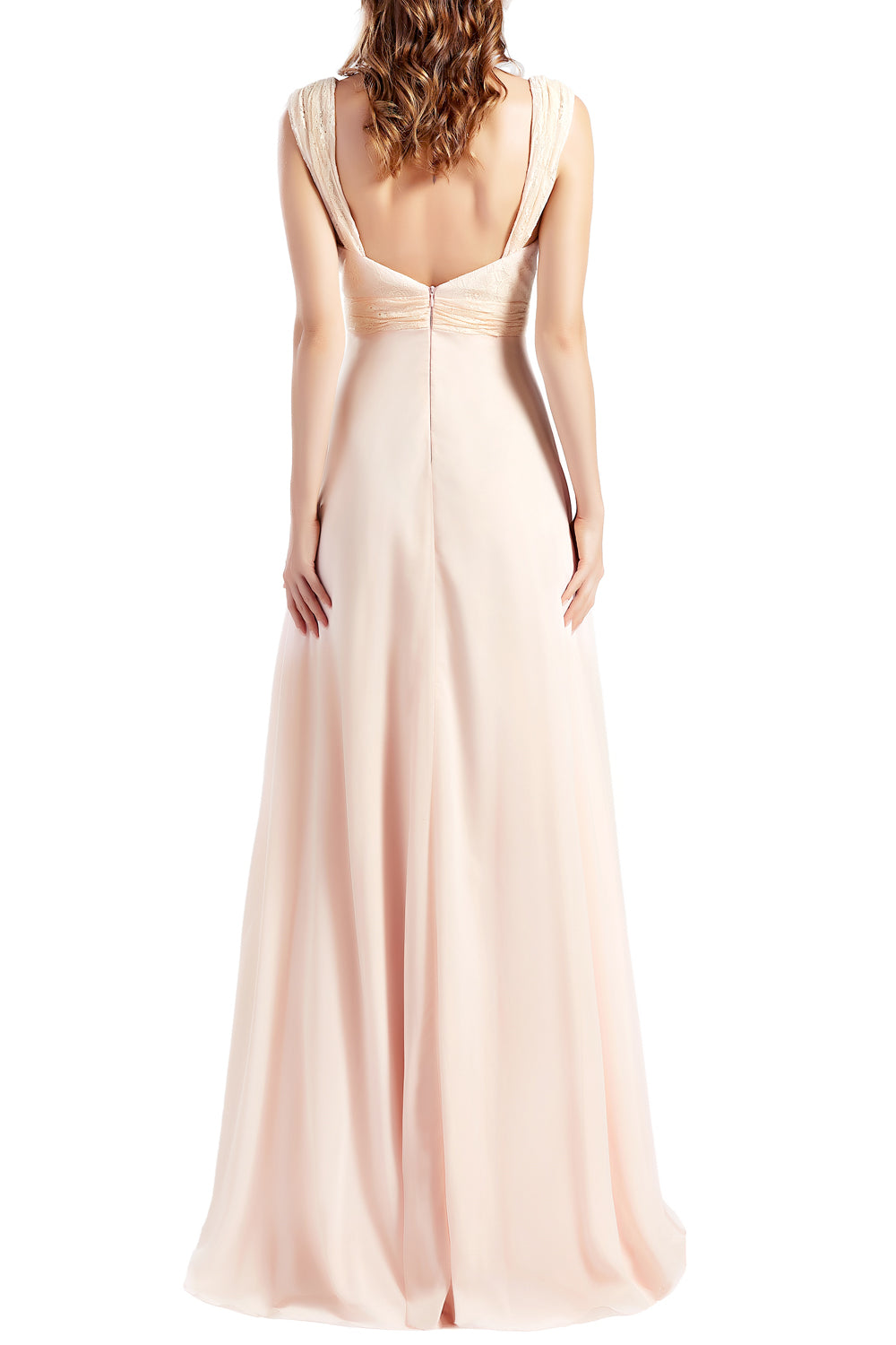 MACloth Damen Brautjungfernkleid mit Spitzenmieder, Chiffon, lang, formelles Abendkleid