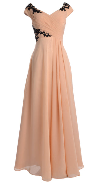 MACloth Women Mother of the Bride Dresses Cap Sleeves V Neck Formal Evening Gown