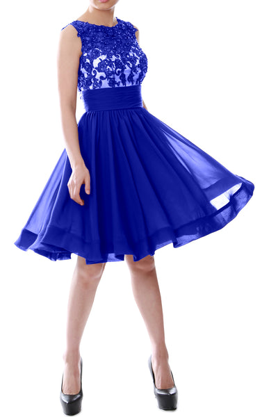 MACloth Women Beaded Lace Chiffon Short Prom Formal Dress Cocktail Party Gown
