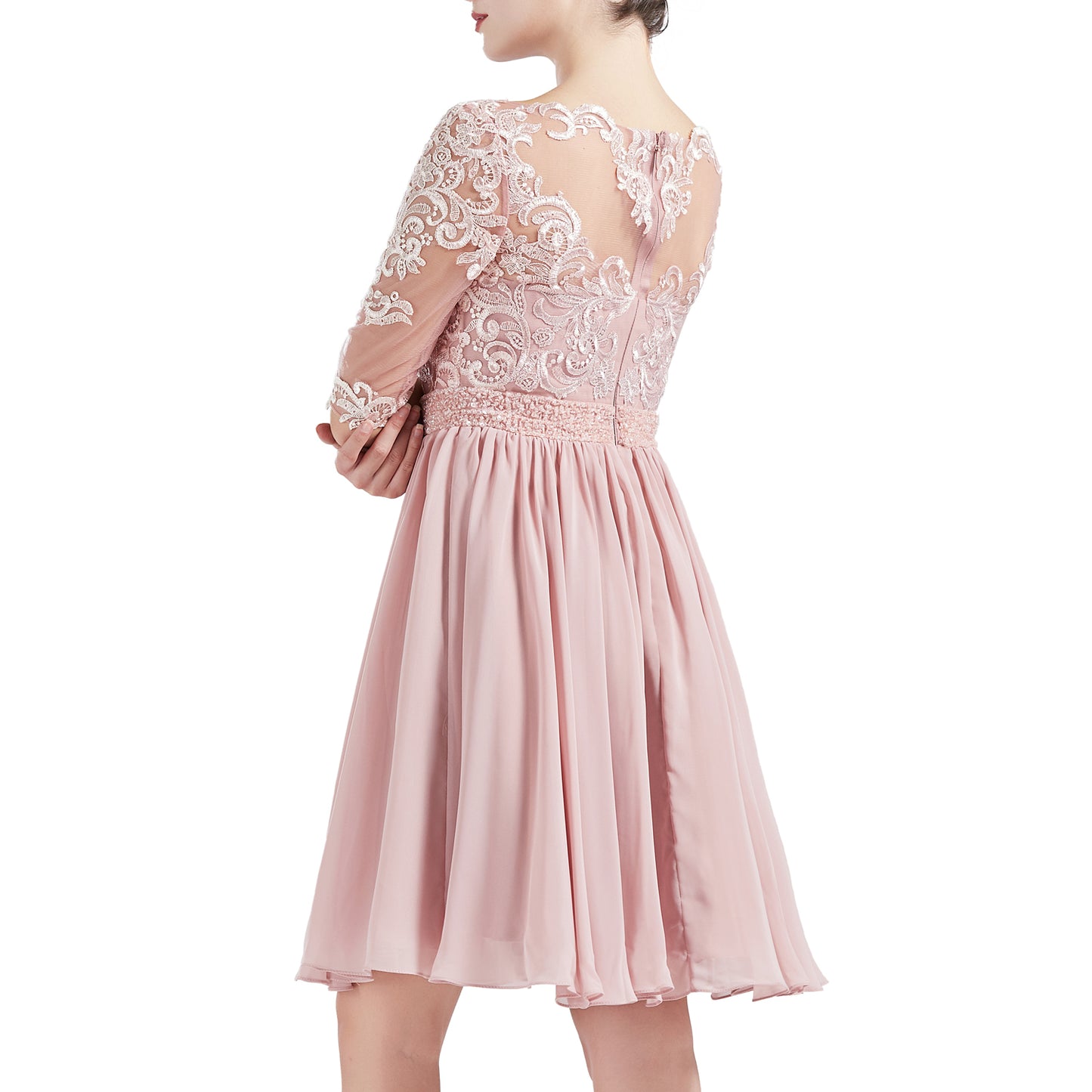 MACloth Women Half Sleeves Short Lace Beading Boat Neckline Mother of Bride Dresses Wedding Bridal Party