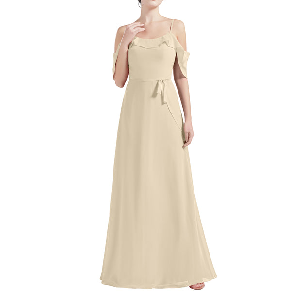 MACloth Women Cold Shoulder Long A Line Wedding Bridesmaid Dresses