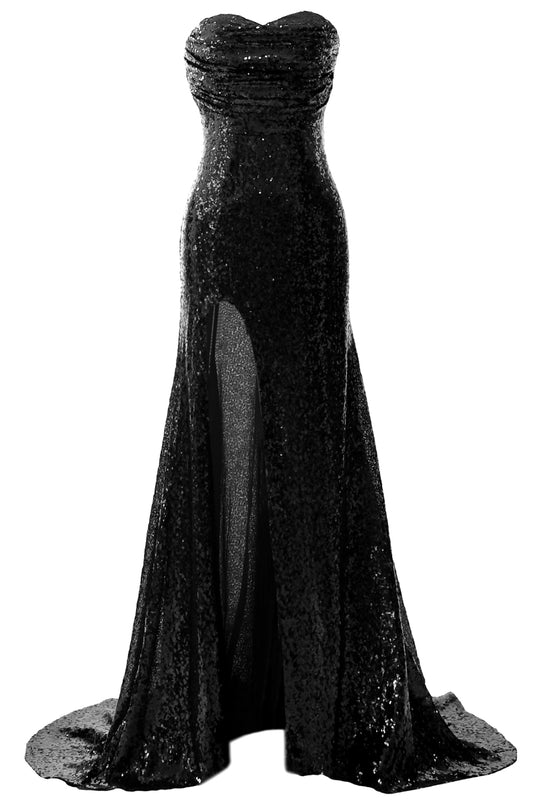MACloth Pailletten Ballkleider Meerjungfrau trägerlos formelles Abendkleid mit Schlitz