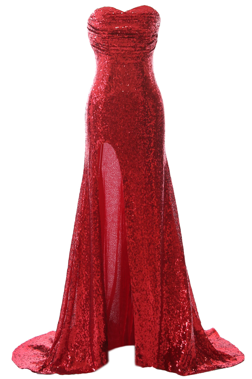 MACloth Sequin Prom Dresses Mermaid Strapless Formal Evening Gown with Split